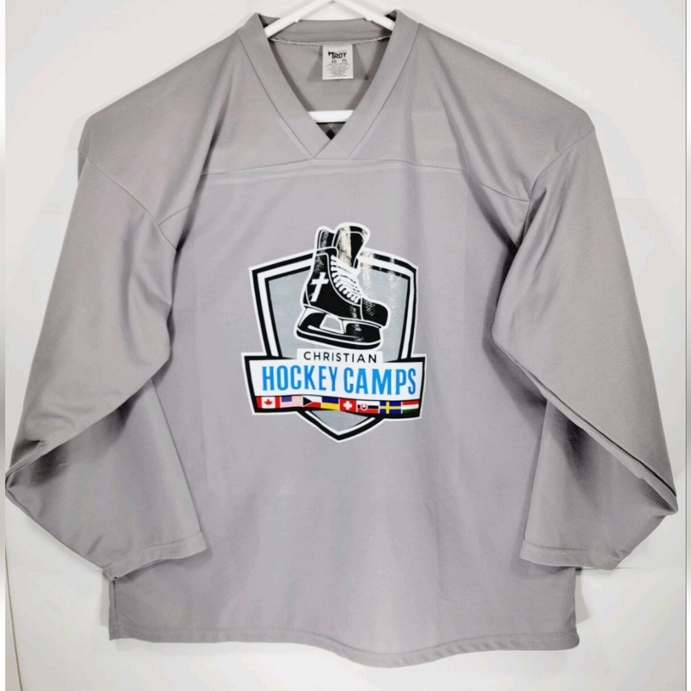 TROY Christian Hockey Camps Size XL Hockey Jersey Gray
